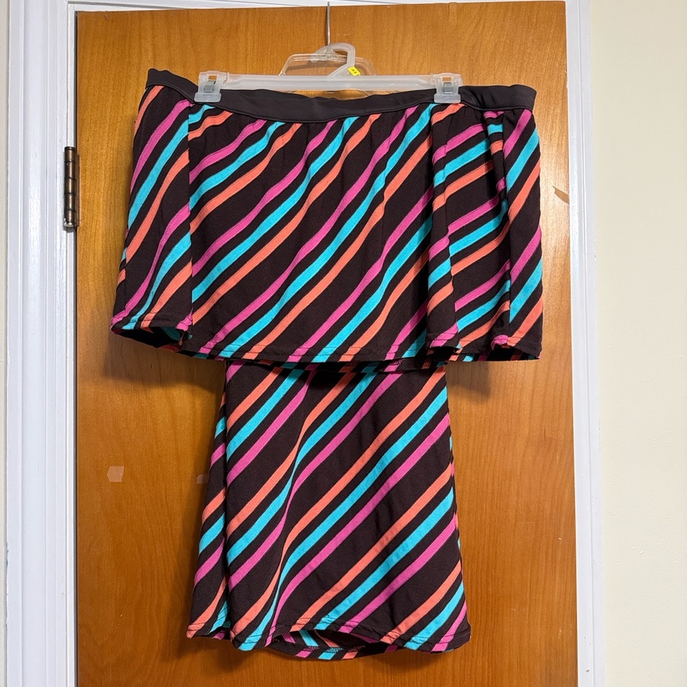 24th & Ocean Vibrant Striped Swim Skirt Set